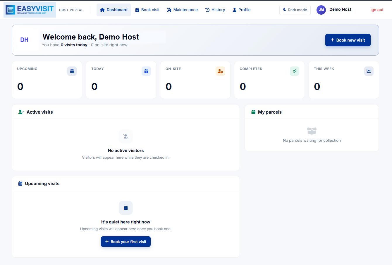 EasyVisit Host dashboard screenshot